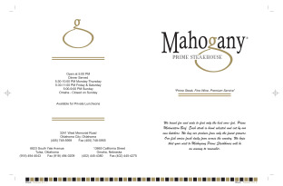 View Mahogany Prime Steakhouse Menu